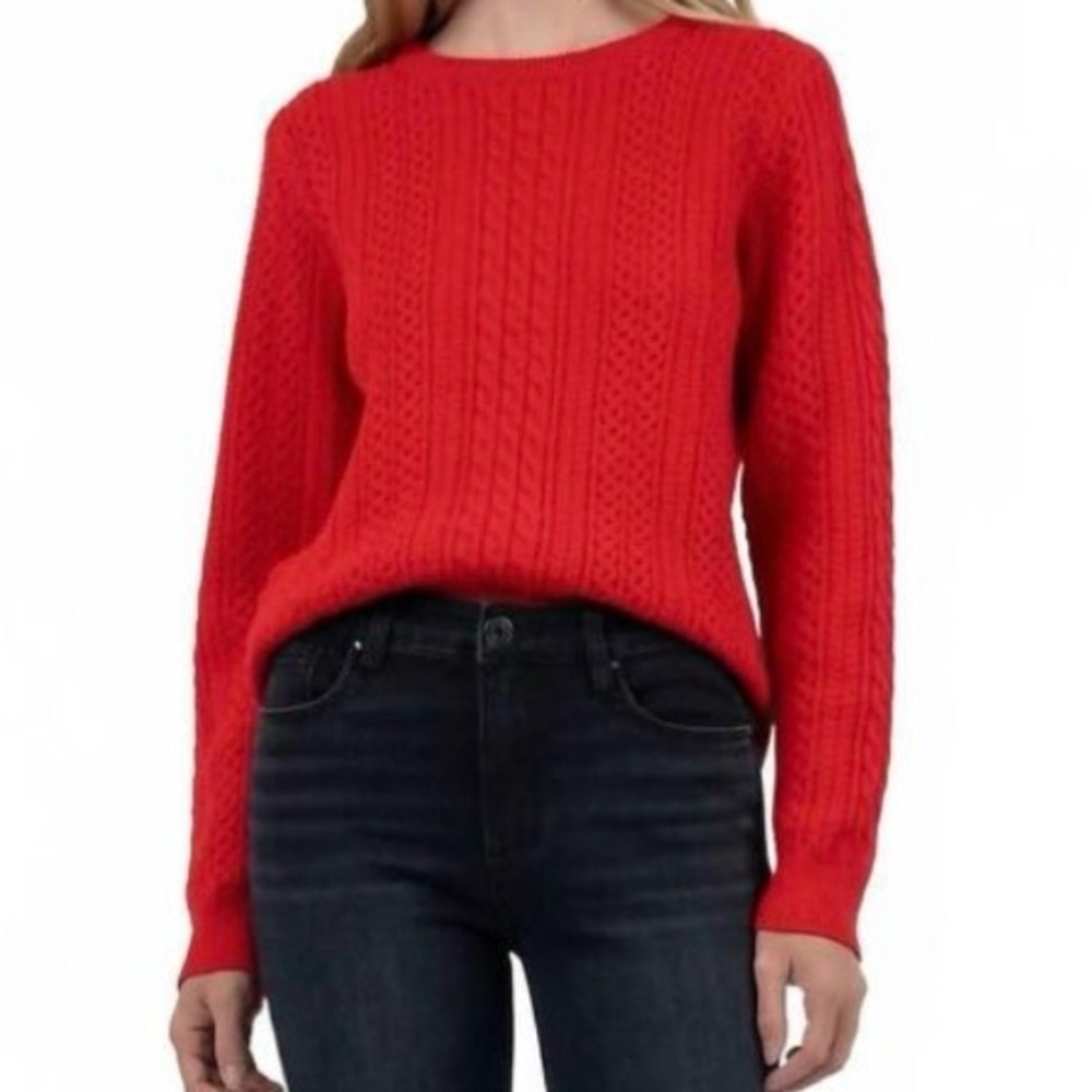 Kut from the Kloth Emerson Scoop Neck Red Cable Knit Sweater